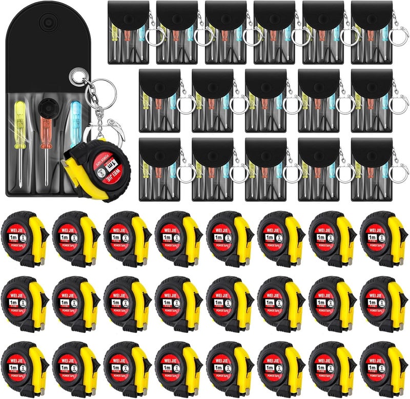 Mootycapa 72 Pcs Mini Screwdriver Keychain Tape Measure Keychains Set Mens Gift Bulk Retractable for Adult Xmas Tool Birthday Party - Image 1